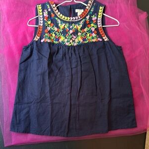 J. Crew Blue Embellished Blouse with Intricate Neckline